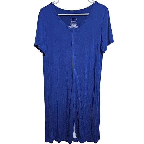 Kickee Bamboo Nursing Nightgown Womens Snap Front Hospital Gown Large Blue (874) - Picture 1 of 4